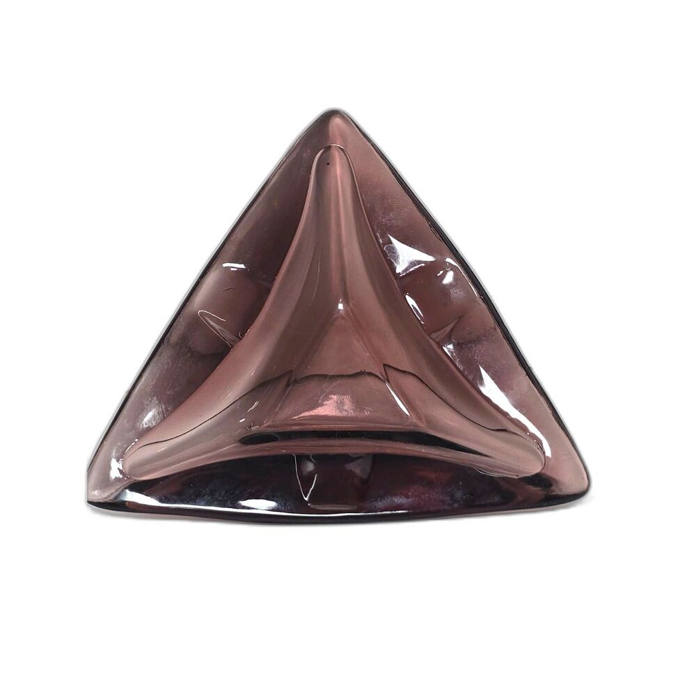 Vintage Amethyst Purple Glass Ashtray Triangular Mid Century Modern Triangle MCM